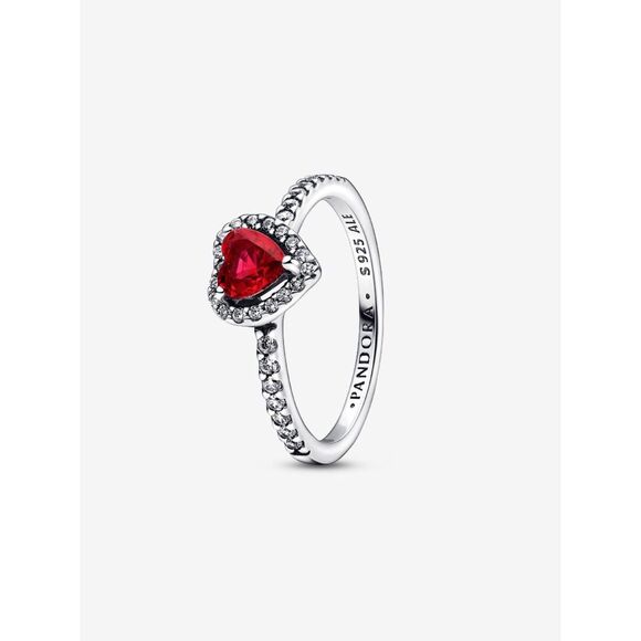 Pandora Elevated Red Heart Ring Sterling Silver Size 7.5 Sparkling Pave Crystal - Picture 1 of 13